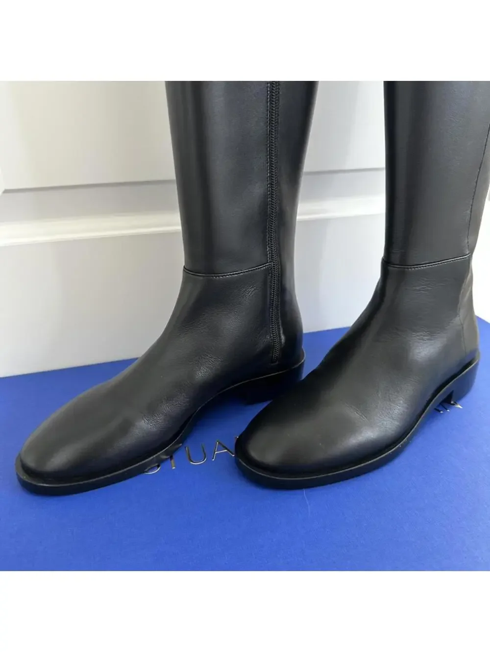 Stuart Weitzman Keelan Zip Leather Boot BLACK NIB Size 5.5